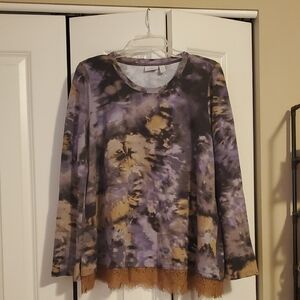 LOGO by Lori Goldstein Purple and Gray Long Sleeve Tunic Blouse
